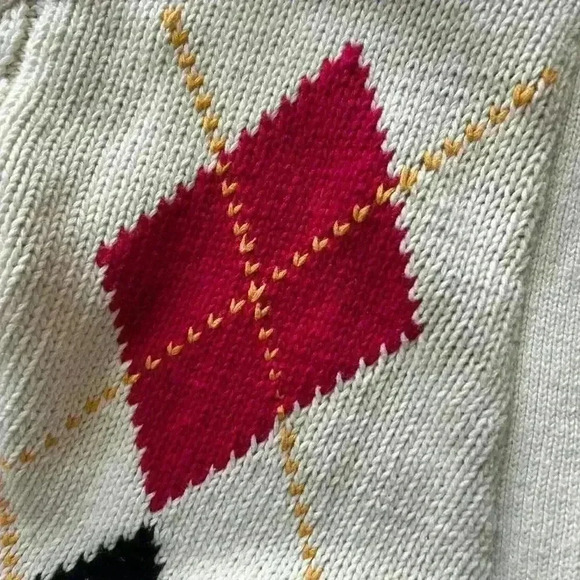 Vintage 90's Argyle Cardigan Sweater Shoulder Pads Country Club Prep size Large - Picture 8 of 12